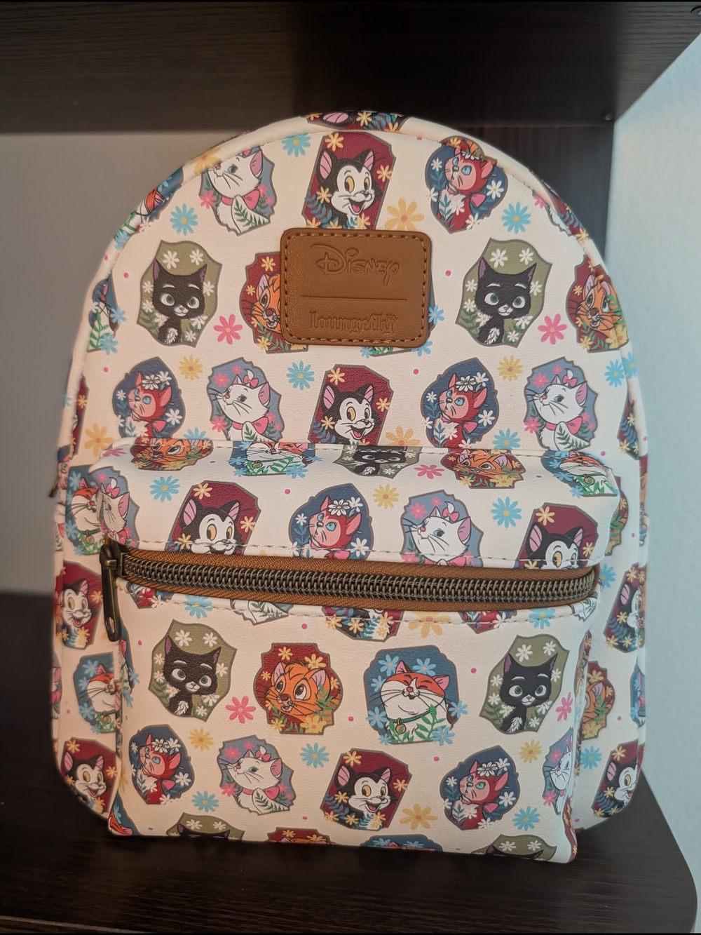 Loungefly Disney Floral Cat Mini Backpack - White with Multicolor Print